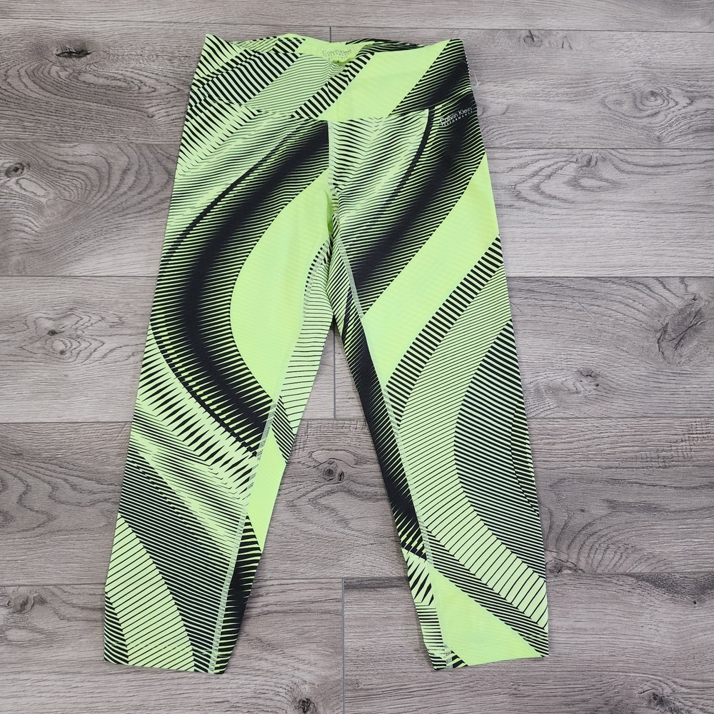 CK Calvin Klein Women's S‎ Workout Pants Performance Quick Dry Green Black NWOT